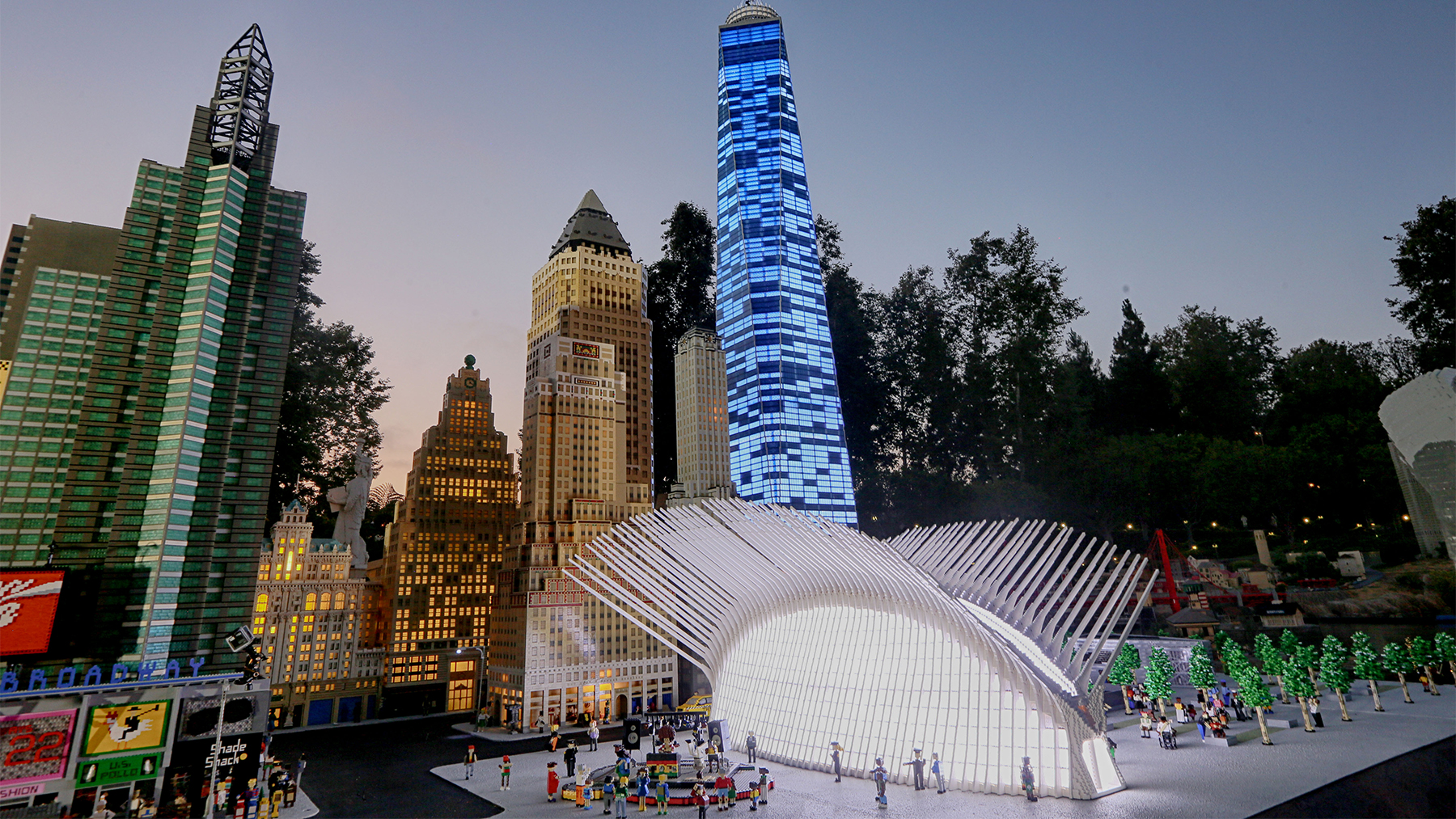 The One World Trand Center Transportation Hub amidst LEGOLAND California's NYC cluster